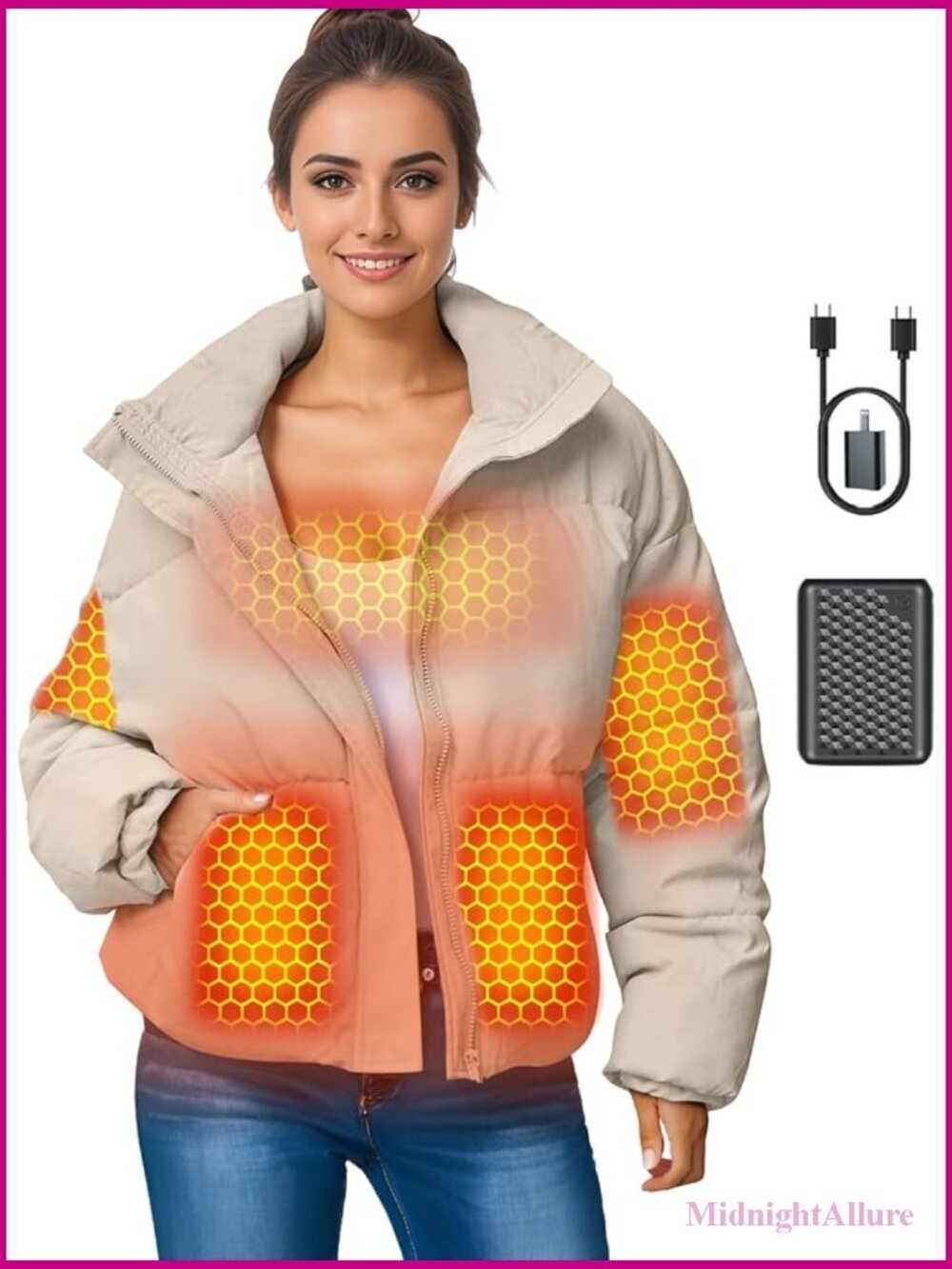 Graphene Heated Jacket 18400mAh Battery Fast Charge Women Winter Coat